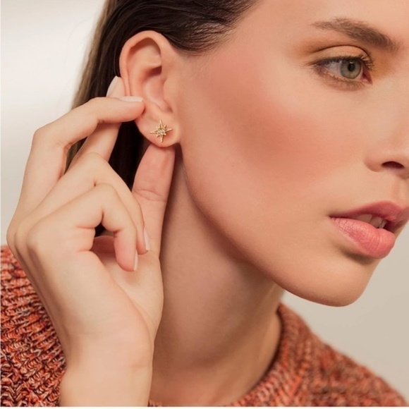 Gold 14k Gold Plated Hamsa Star Cubic Zirconia Stud Earrings - Picture 2 of 3